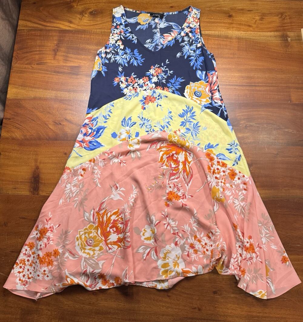 MSK Women’s Blue Pink Floral Sleeveless Midi Chiffon Dress Sz Small